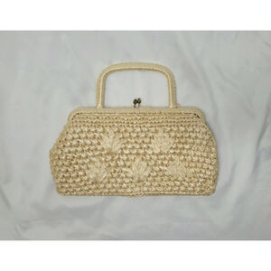 Vintage Raffia Handbag Expressly For Simon Made In Japan 1960's Kiss‎ Lock Purse